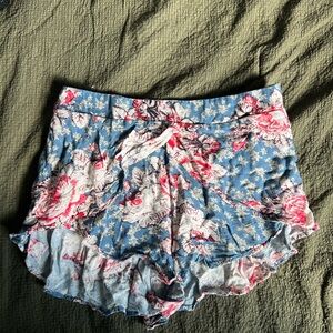 Free People Floral Blue and Pink Boho Shorts